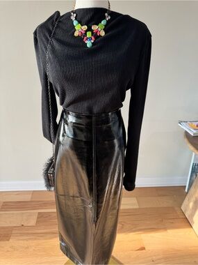 GAP Black Patent Faux-Leather Pencil Skirt